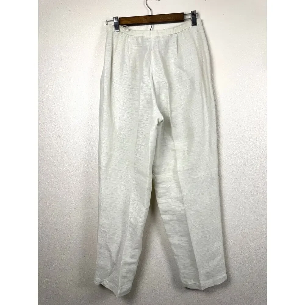 Eileen Fisher Petite Textured Organic Linen Pants Ivory side zipper Wide Leg PS - Picture 3 of 8